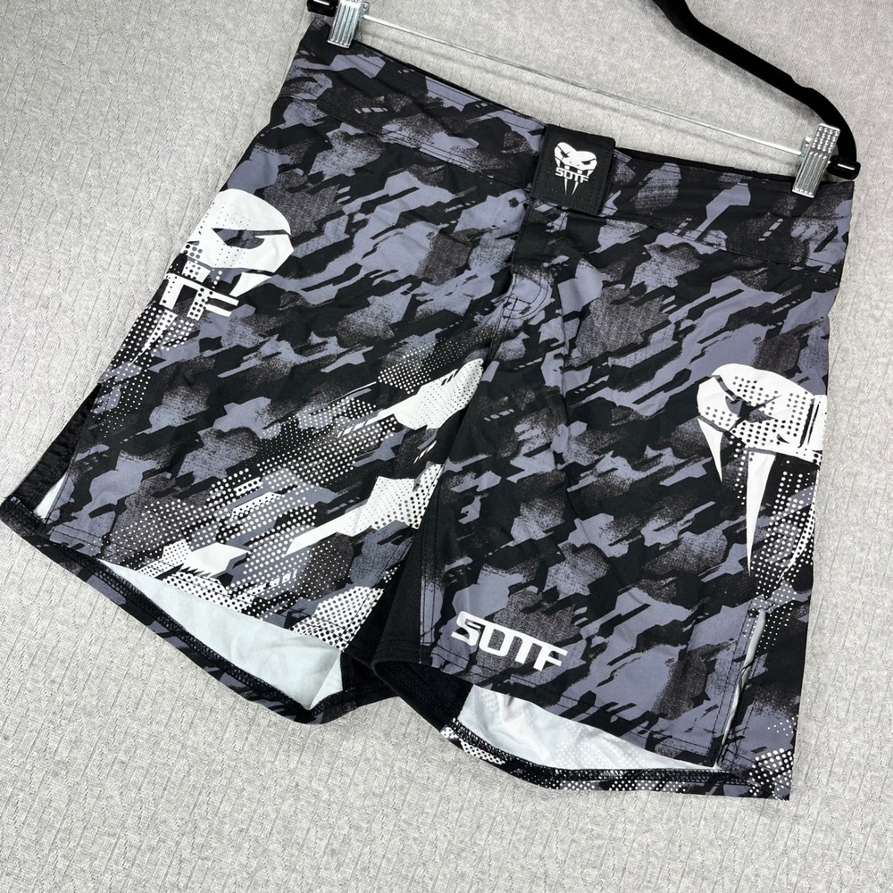 SOTF MMA Fight Shorts Men 32 Small Black Camo Grappling Combat UFC Training Gear
